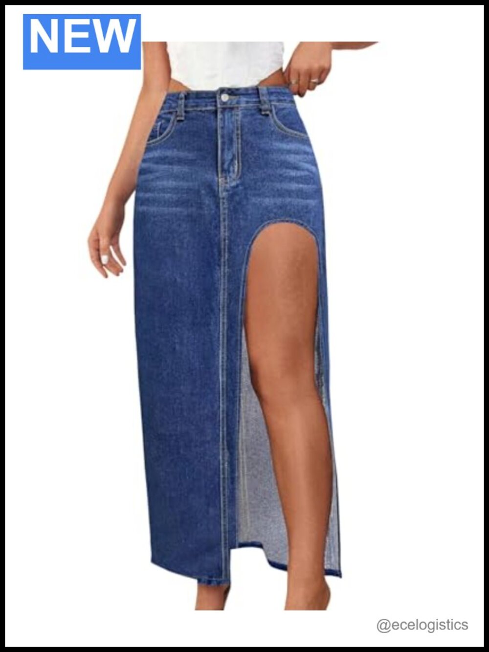 Women's High Slit Maxi Denim Skirt High Waist Long Jean Skirt